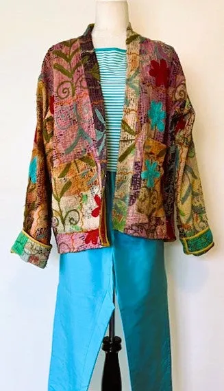 Specialty Collection: Hand Embroidered Short Jacket with Suzanni Applique. Fully Reversible.