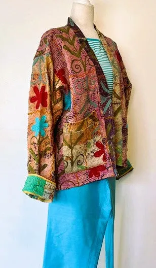 Specialty Collection: Hand Embroidered Short Jacket with Suzanni Applique. Fully Reversible.