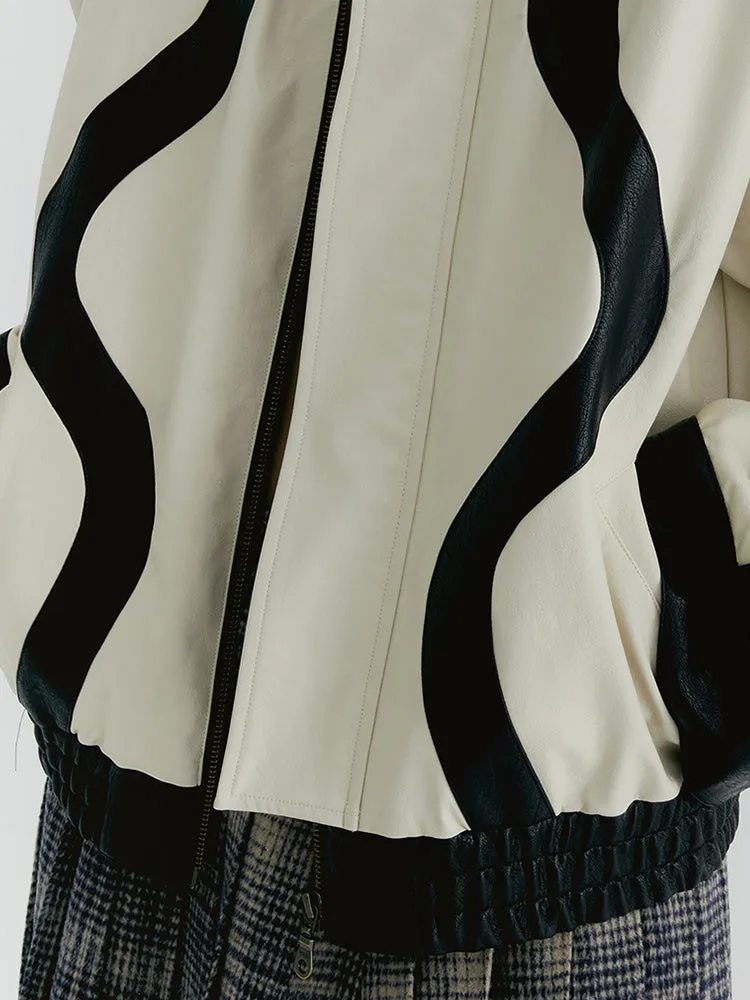 Spring Color Block Faux Leather Jacket