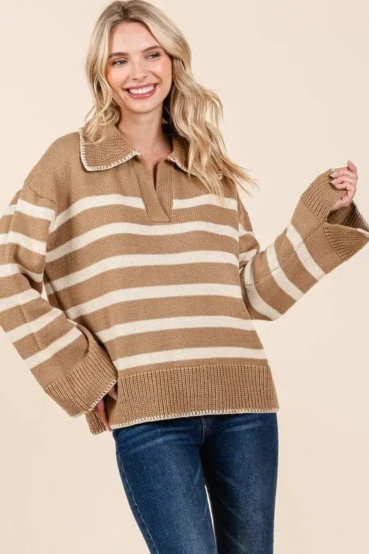 Striped Knit Bell Sleeve Sweater