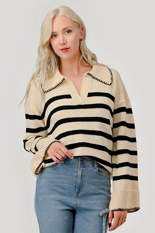 Striped Knit Bell Sleeve Sweater