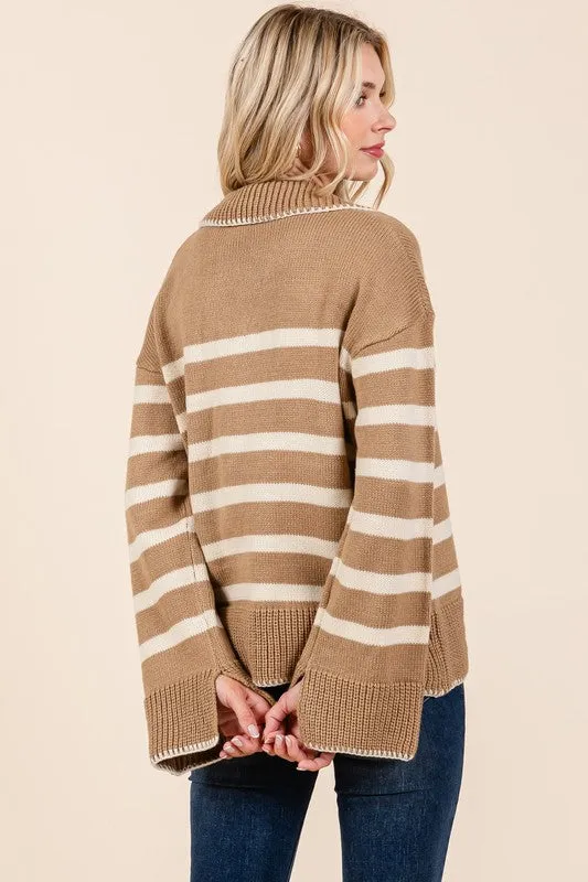 Striped Knit Bell Sleeve Sweater