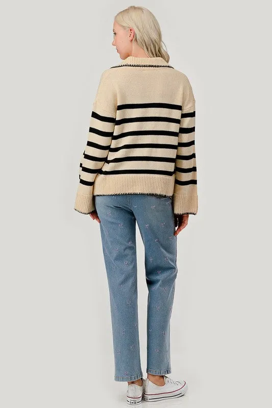 Striped Knit Bell Sleeve Sweater