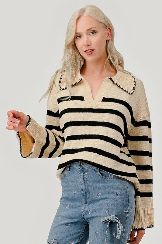 Striped Knit Bell Sleeve Sweater