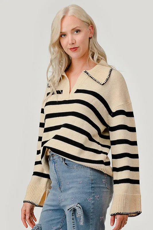 Striped Knit Bell Sleeve Sweater