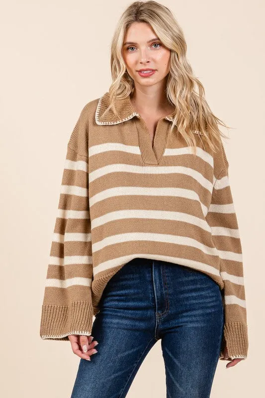 Striped Knit Bell Sleeve Sweater