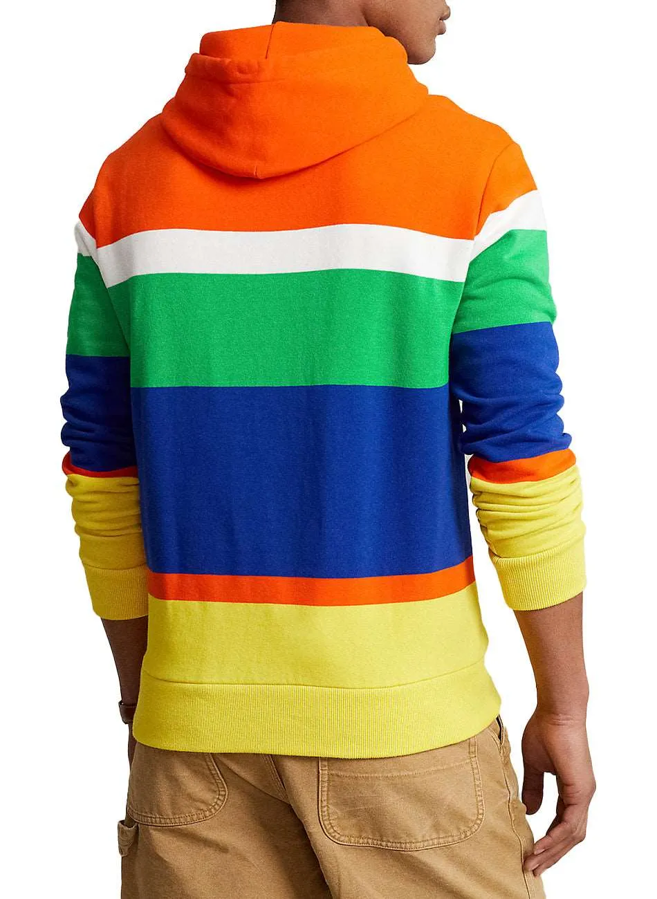 Striped Orange Fleece Hoodie with Drawstring and Kangaroo Pocket