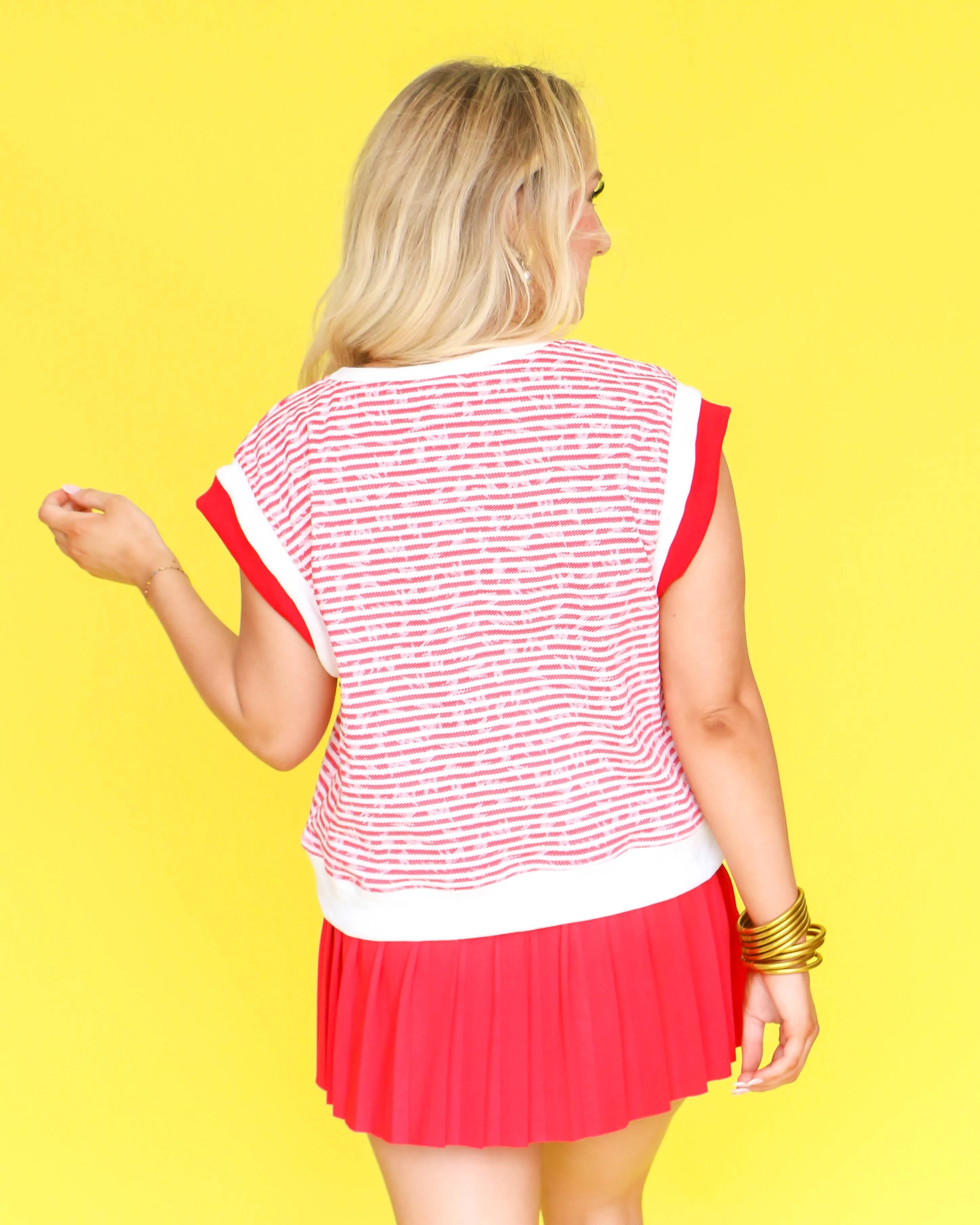 Striped Red and White Short Sleeve Sweater