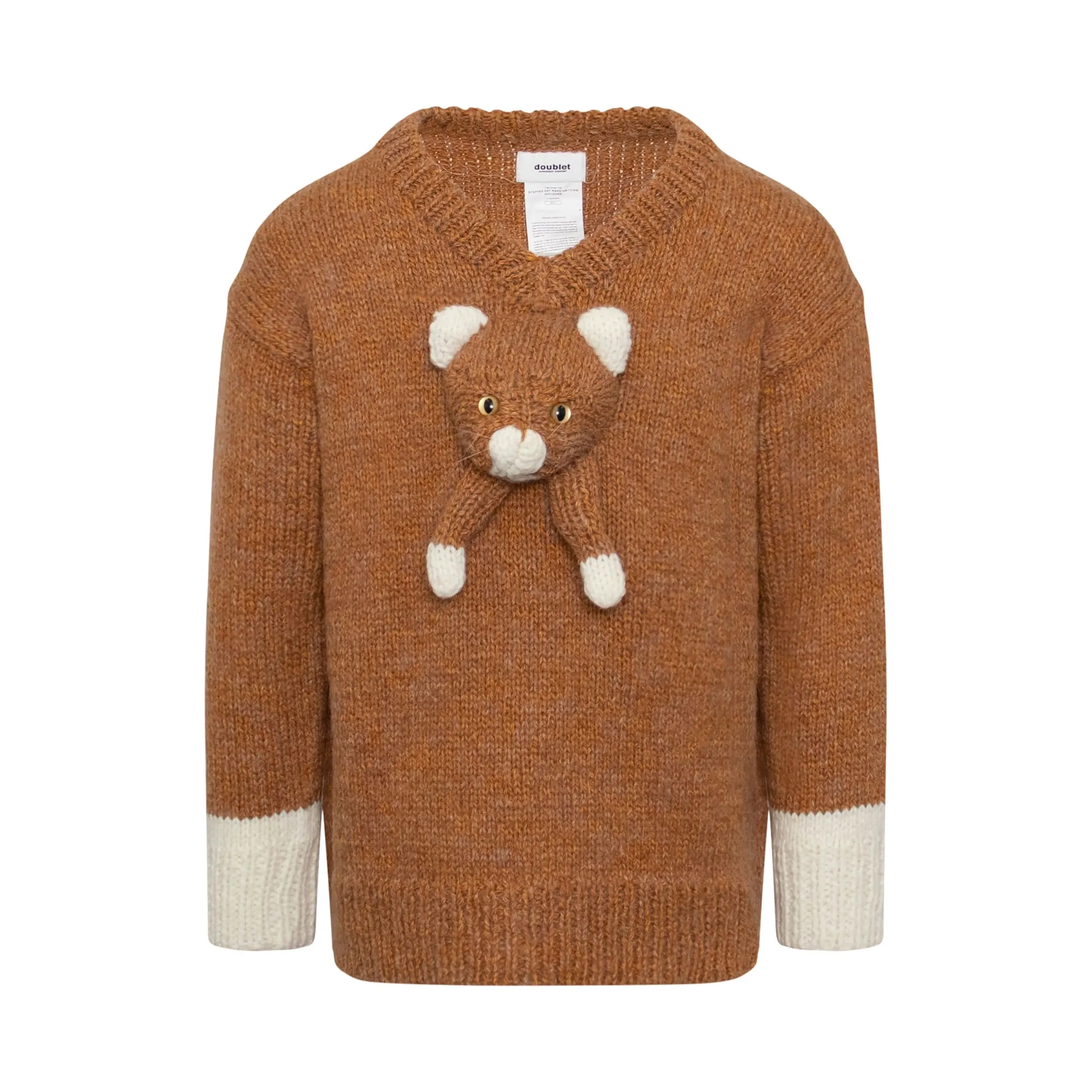 Stuffed Cat Hand-Knitting Sweater in Camel