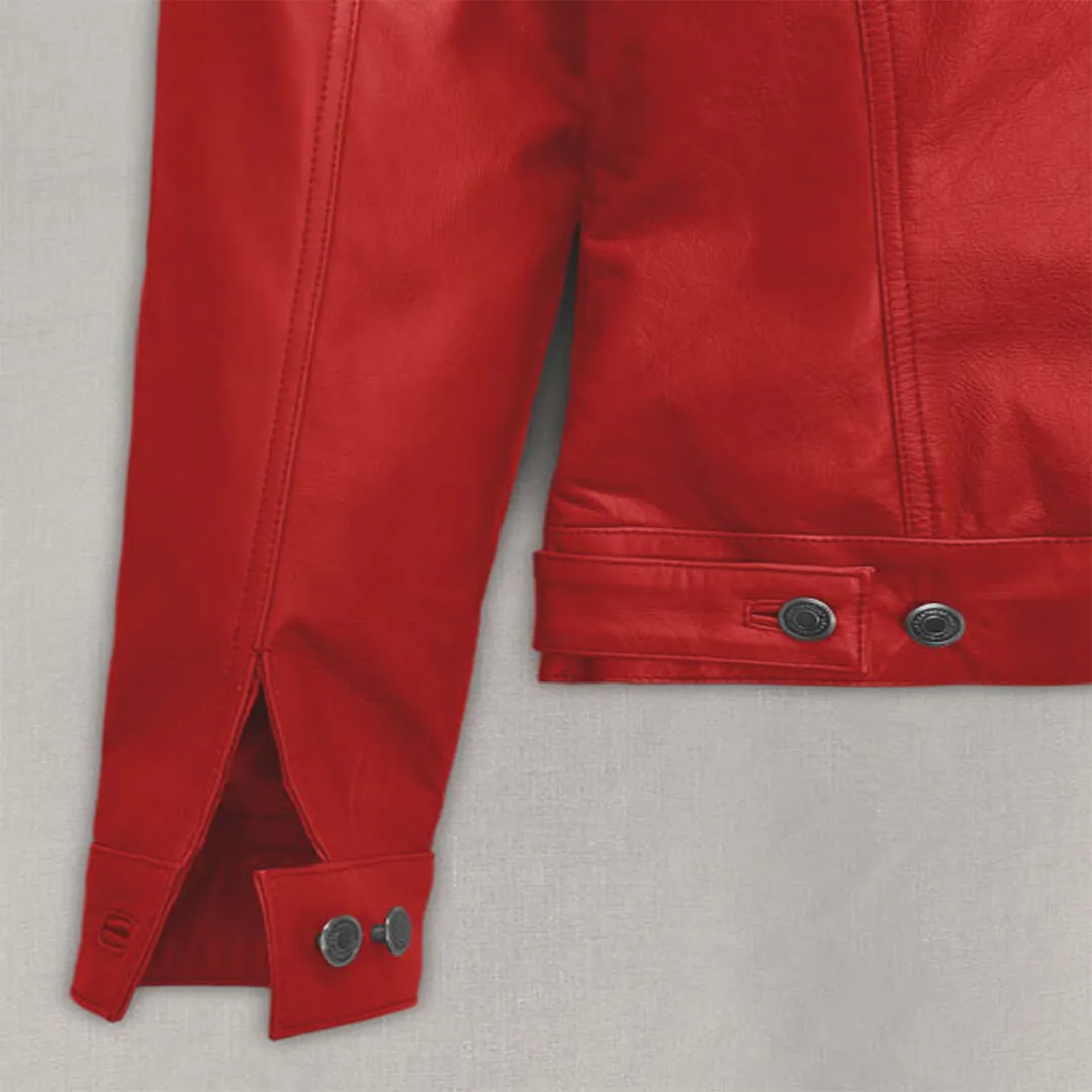 Supreme Trucker Red Leather Jacket