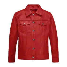 Supreme Trucker Red Leather Jacket