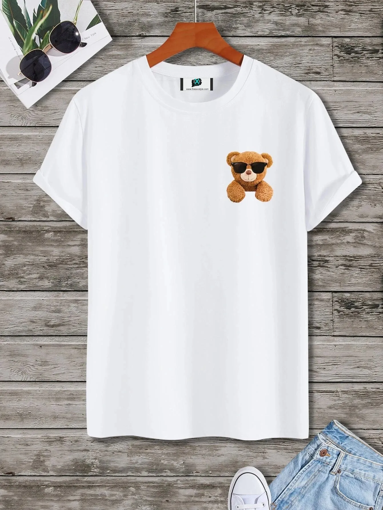 SXV  'Bear Glasses’ Printed Cool Aesthetic Oversized T-shirt