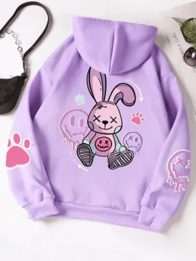 SXV  'bunny paw & smile’ Printed Cool Aesthetic Sweatshirt Hoodie