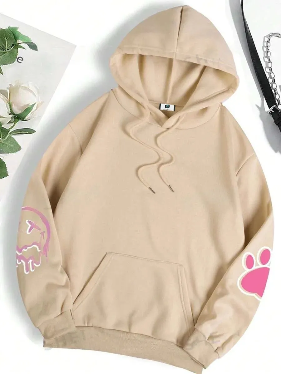 SXV  'bunny paw & smile’ Printed Cool Aesthetic Sweatshirt Hoodie