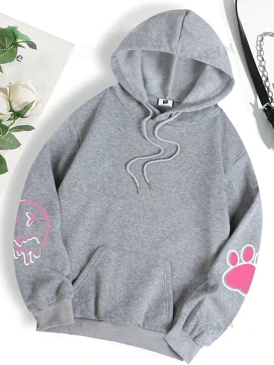 SXV  'bunny paw & smile’ Printed Cool Aesthetic Sweatshirt Hoodie