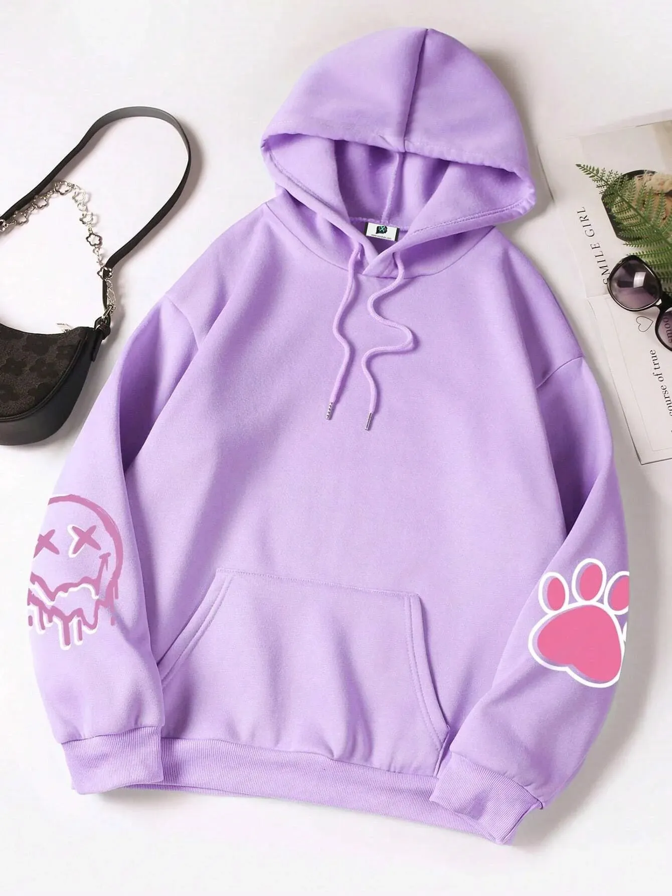 SXV  'bunny paw & smile’ Printed Cool Aesthetic Sweatshirt Hoodie