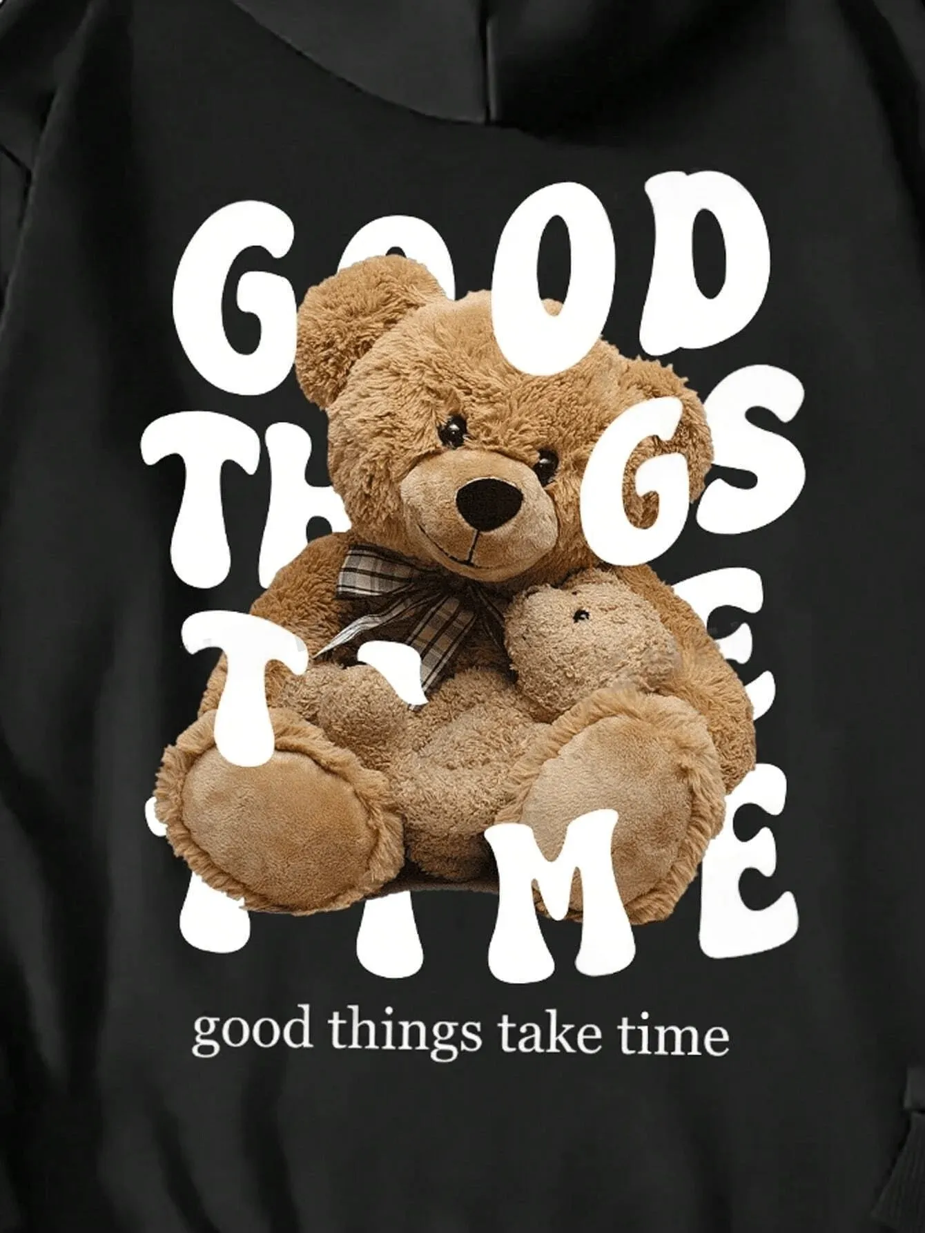 SXV  'GOOD THINGS TAKE TIME bear’ Printed Cool Aesthetic Sweatshirt Hoodie