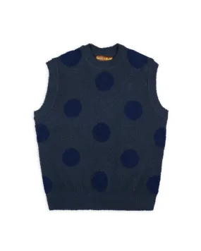 Teddy Fur Dot Knit Sweater Vest, Navy