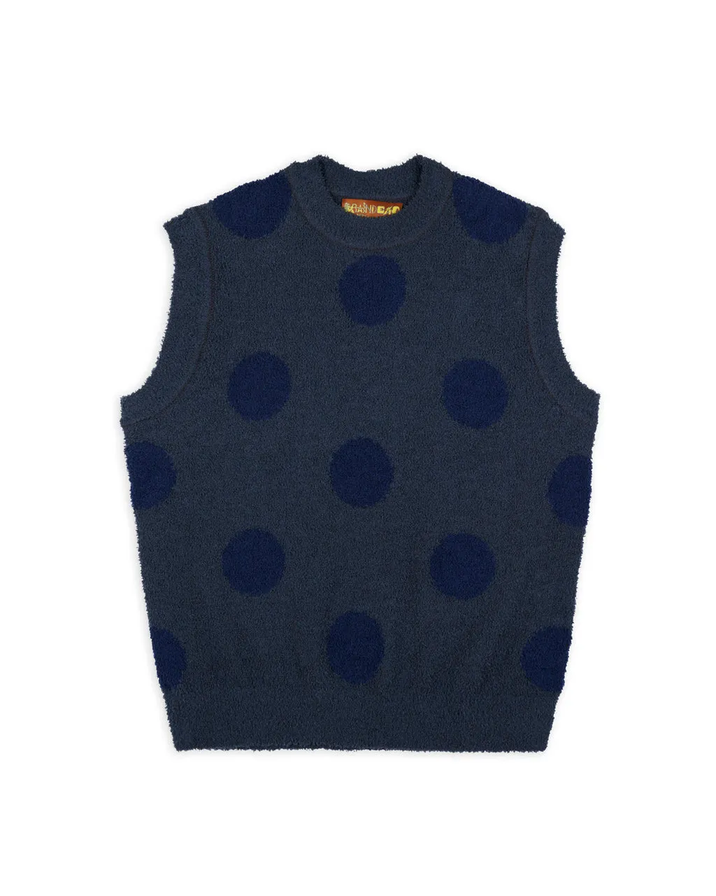 Teddy Fur Dot Knit Sweater Vest, Navy