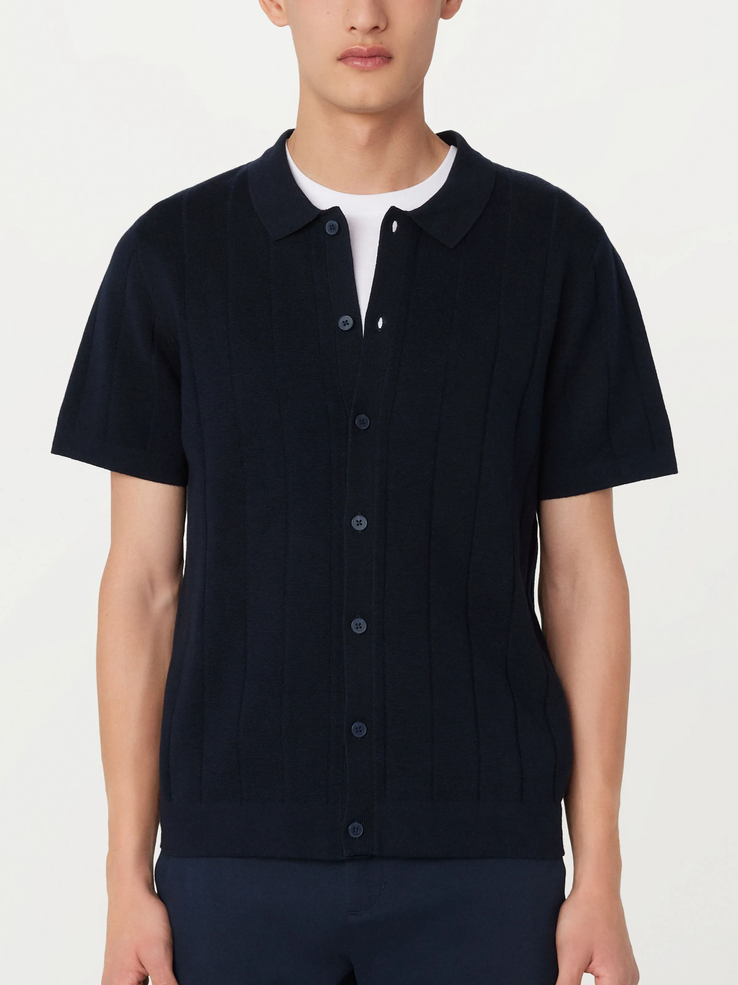 The Knit Button Up Polo in Deep Blue