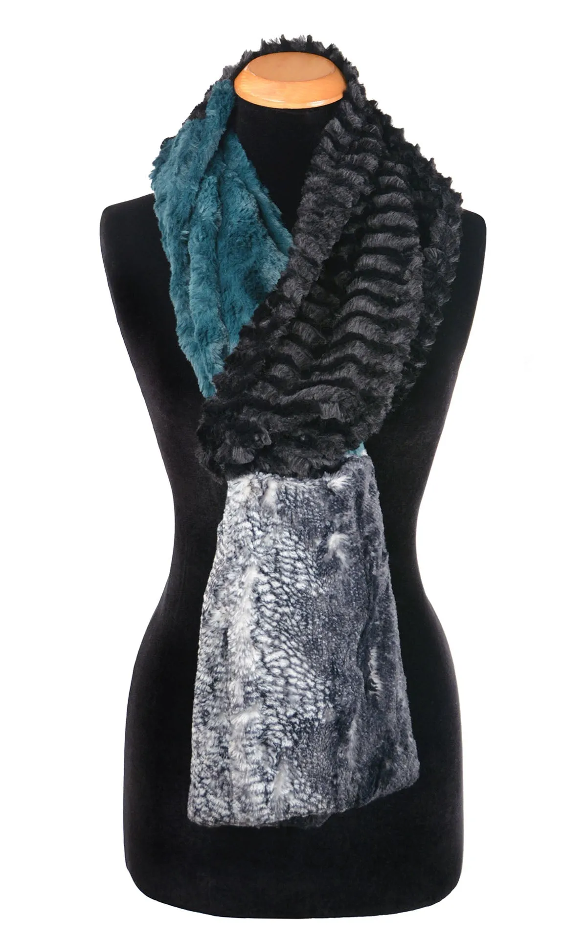 Tri-Color Scarf - Luxury Faux Fur in Desert Sand Midnight / Peacock Pond / Black Mamba (Limited Availability)