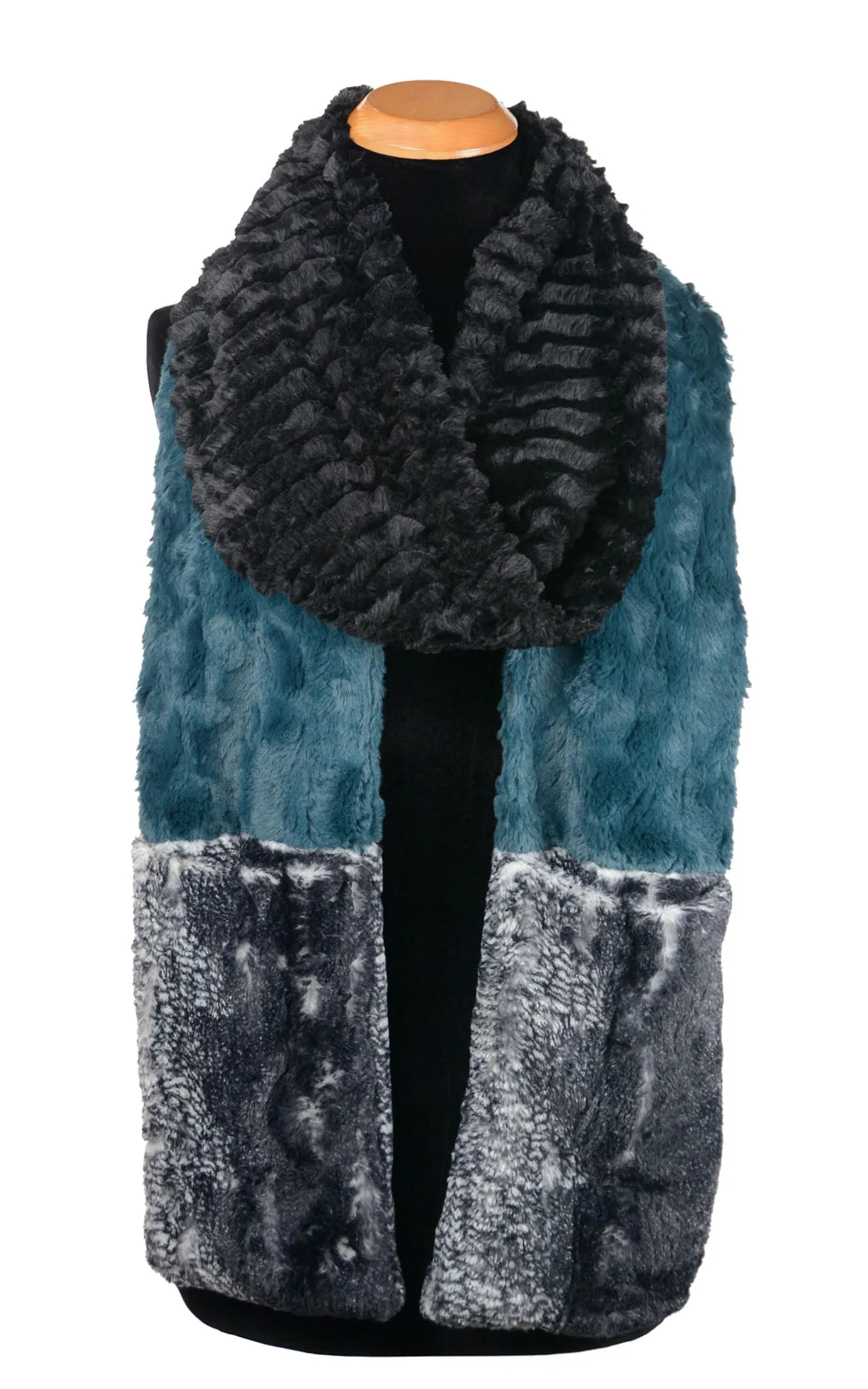 Tri-Color Scarf - Luxury Faux Fur in Desert Sand Midnight / Peacock Pond / Black Mamba (Limited Availability)