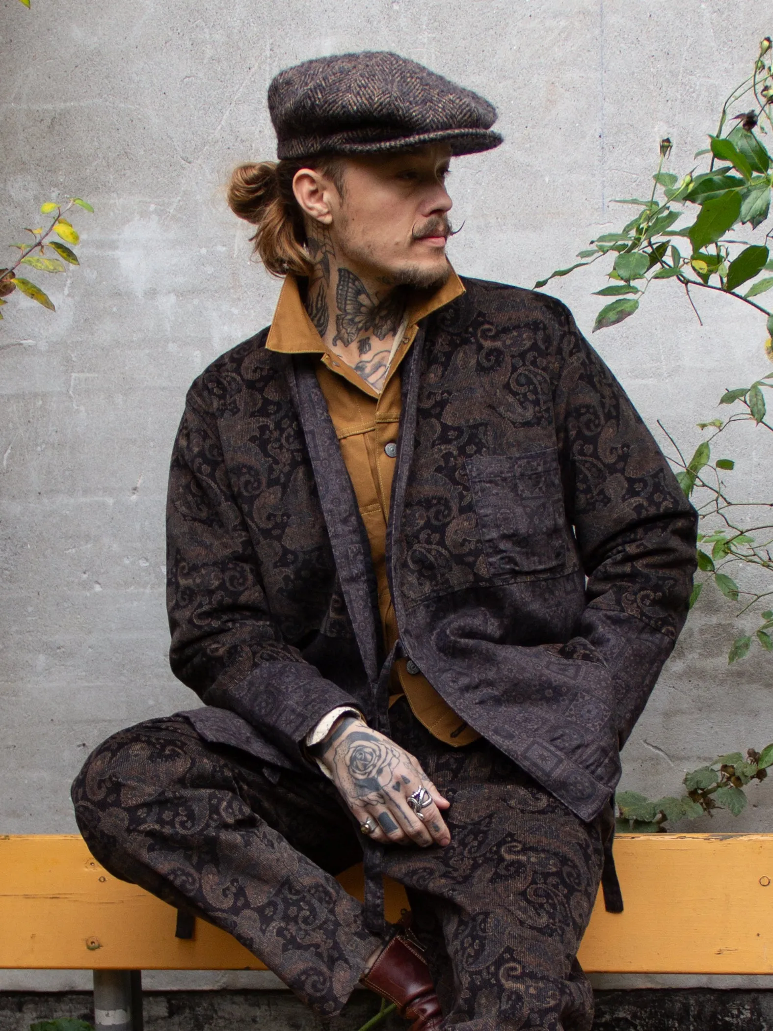 Universal Works, Mixed Kyoto Work Jacket, Black Japanese print, Corduroy