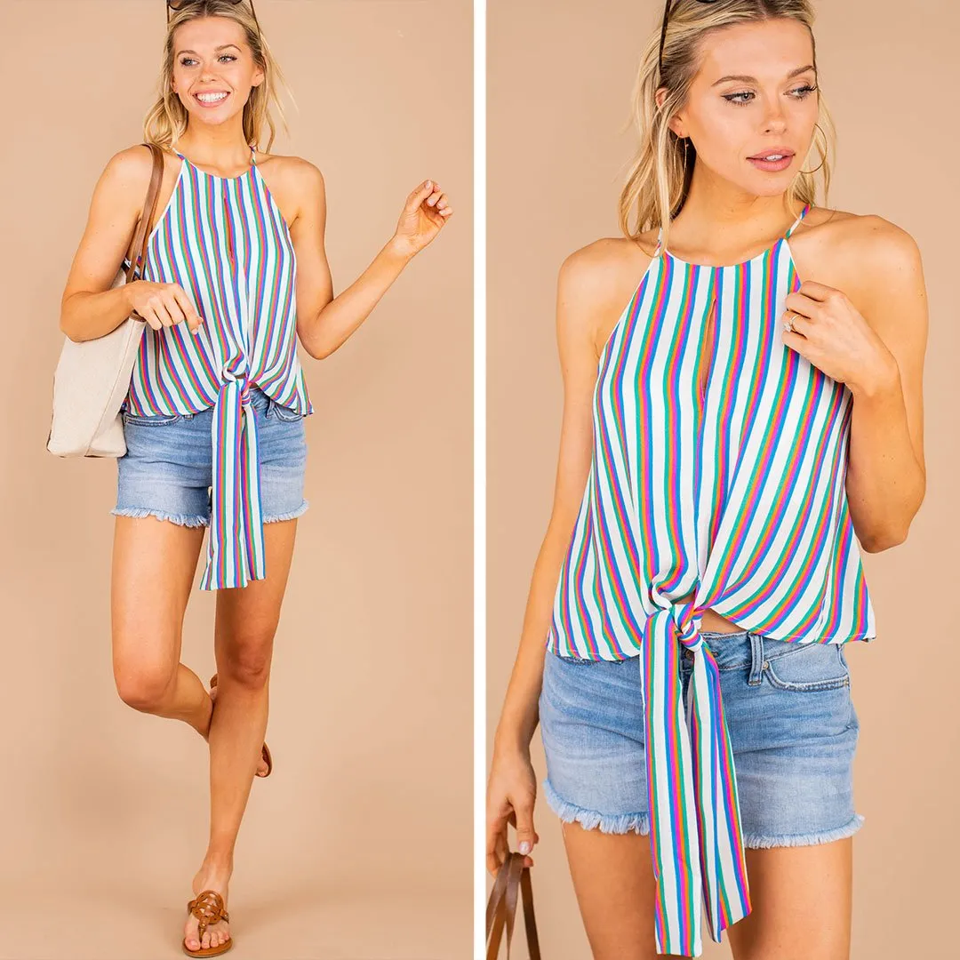 Up And Comer Blue Multi Striped Tank