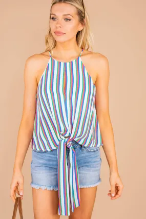 Up And Comer Blue Multi Striped Tank