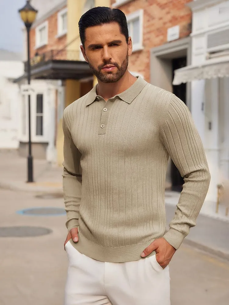 Versatile Ribbed Knit Polo Shirts (US Only)