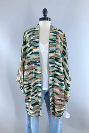 Vintage Green Abstract Silk Kimono Cardigan