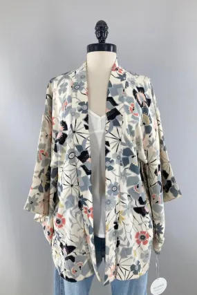 Vintage Ivory Floral Silk Kimono Jacket