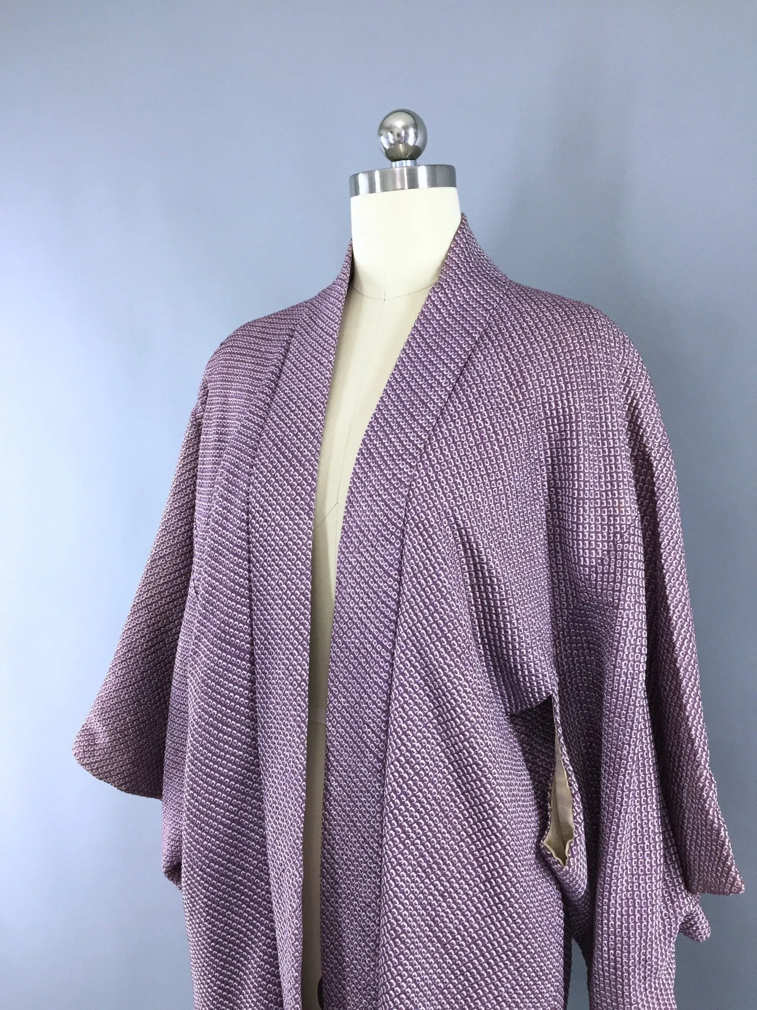 Vintage Purple Shibori Silk Haori Kimono Cardigan