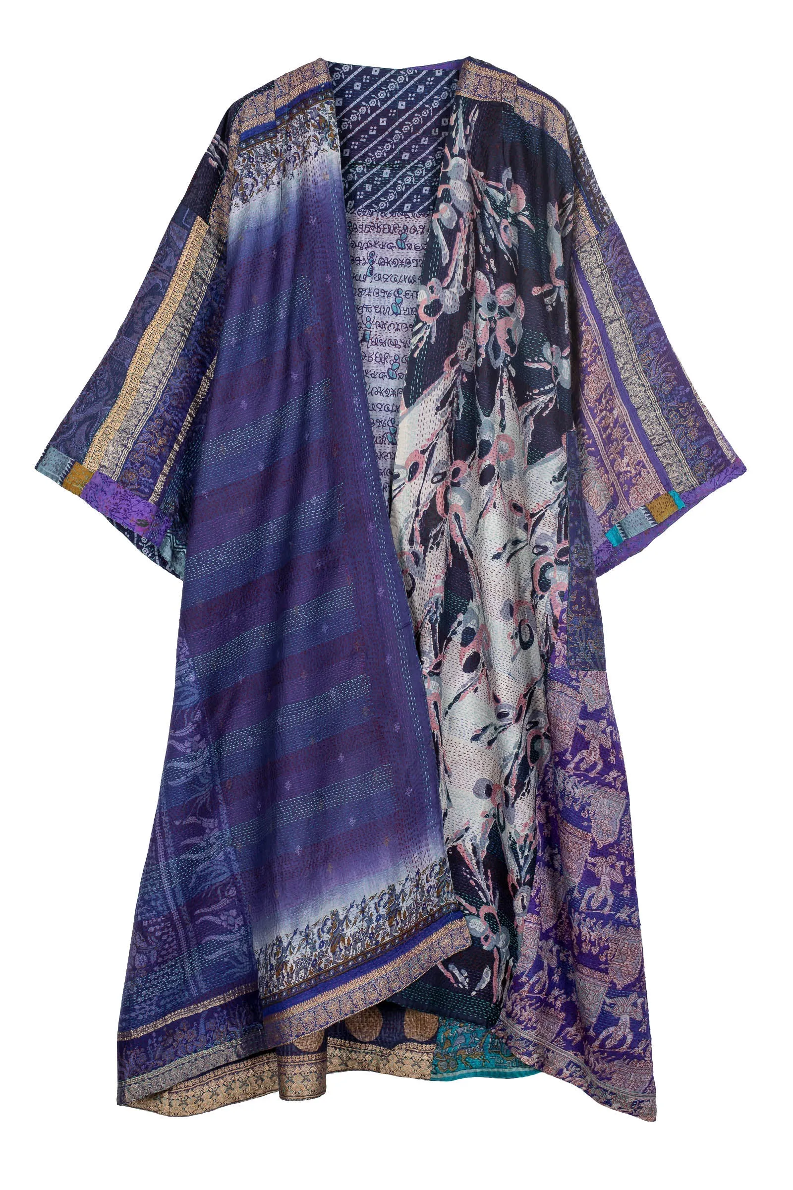 VINTAGE SILK KANTHA KIMONO MAXI