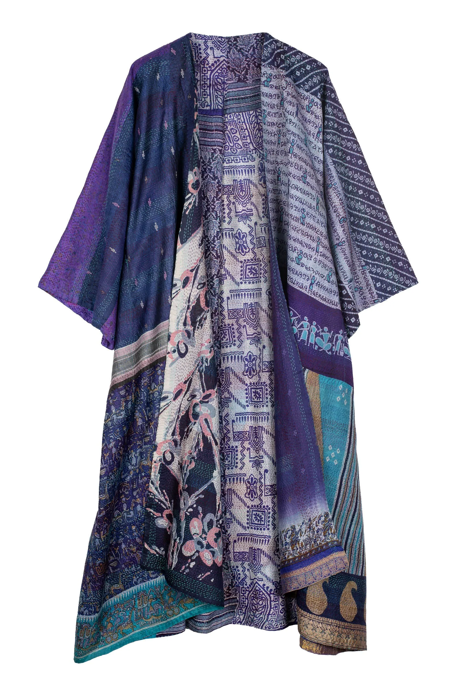 VINTAGE SILK KANTHA KIMONO MAXI