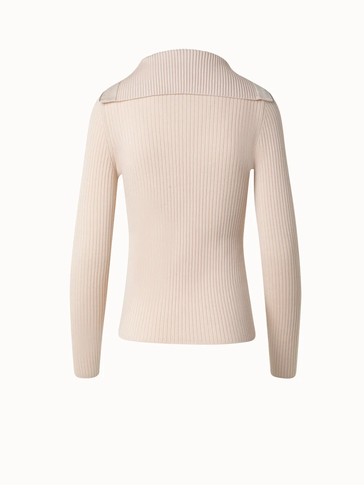 Virgin Wool Knit Sweater with Big Collar