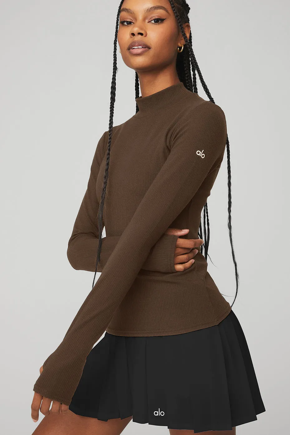 Wellness Rib Mock Neck Long Sleeve - Espresso