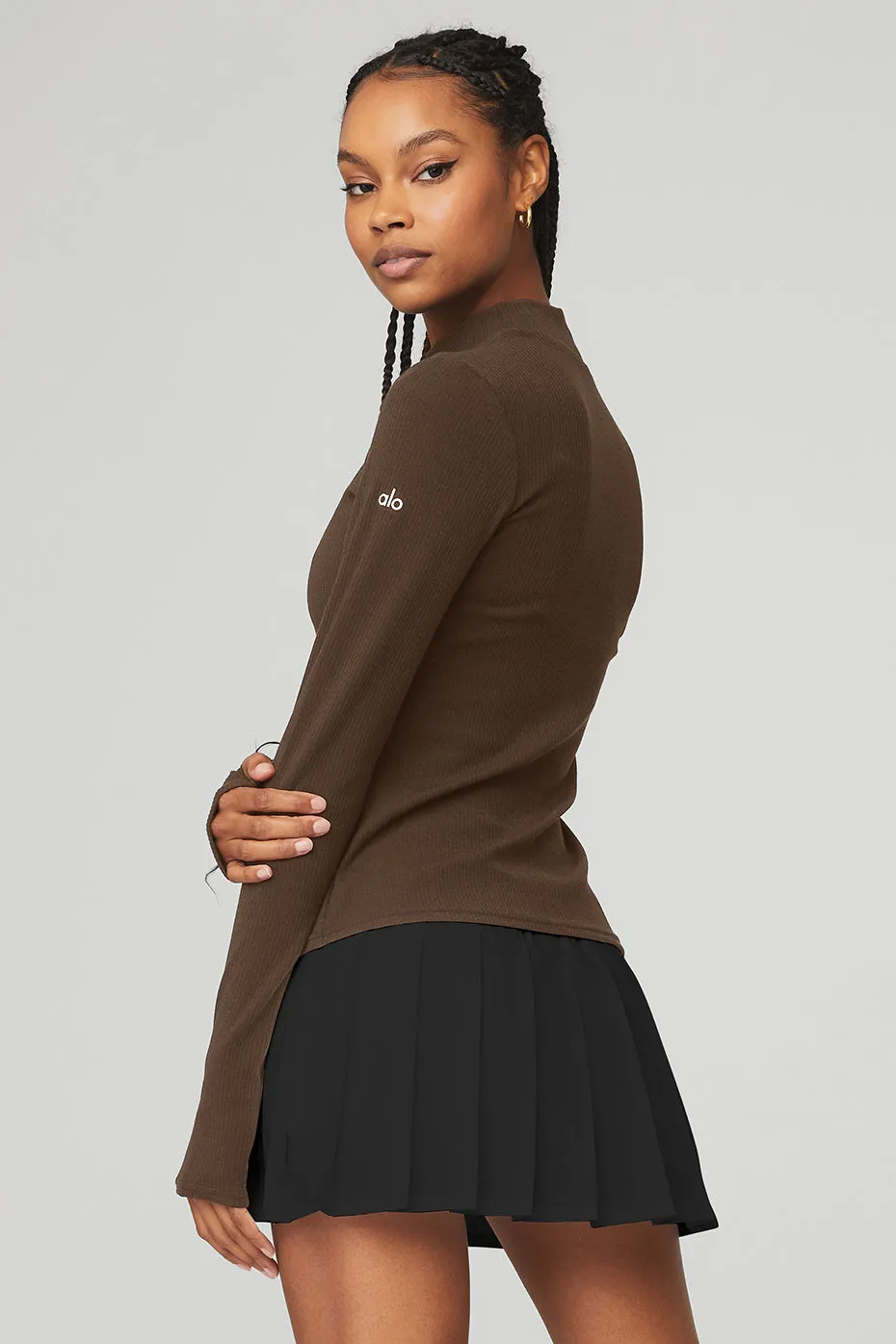 Wellness Rib Mock Neck Long Sleeve - Espresso