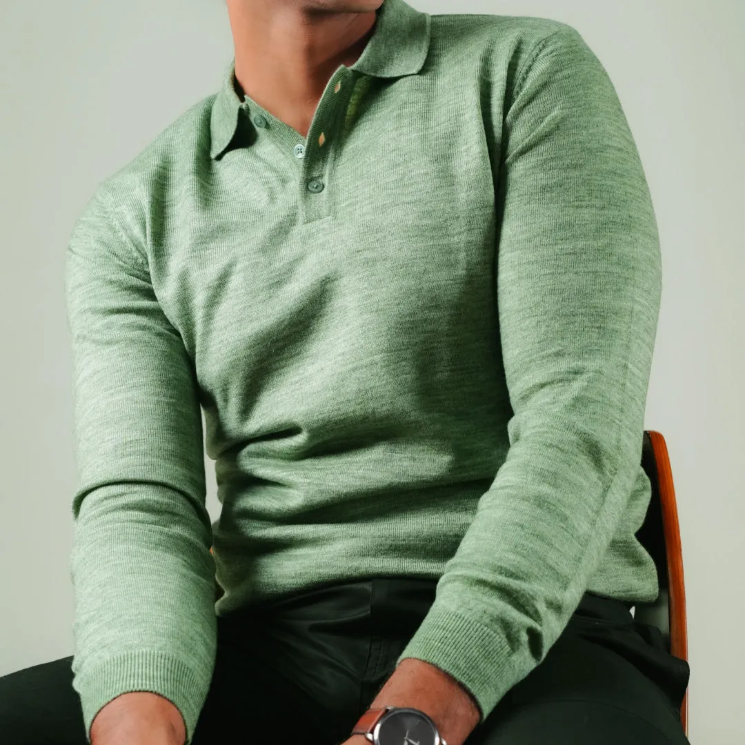 Winter Polo Sweater-Full Sleeves - Green