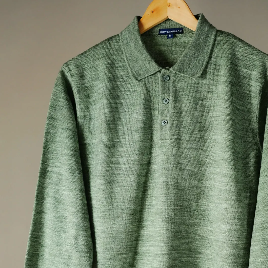 Winter Polo Sweater-Full Sleeves - Green