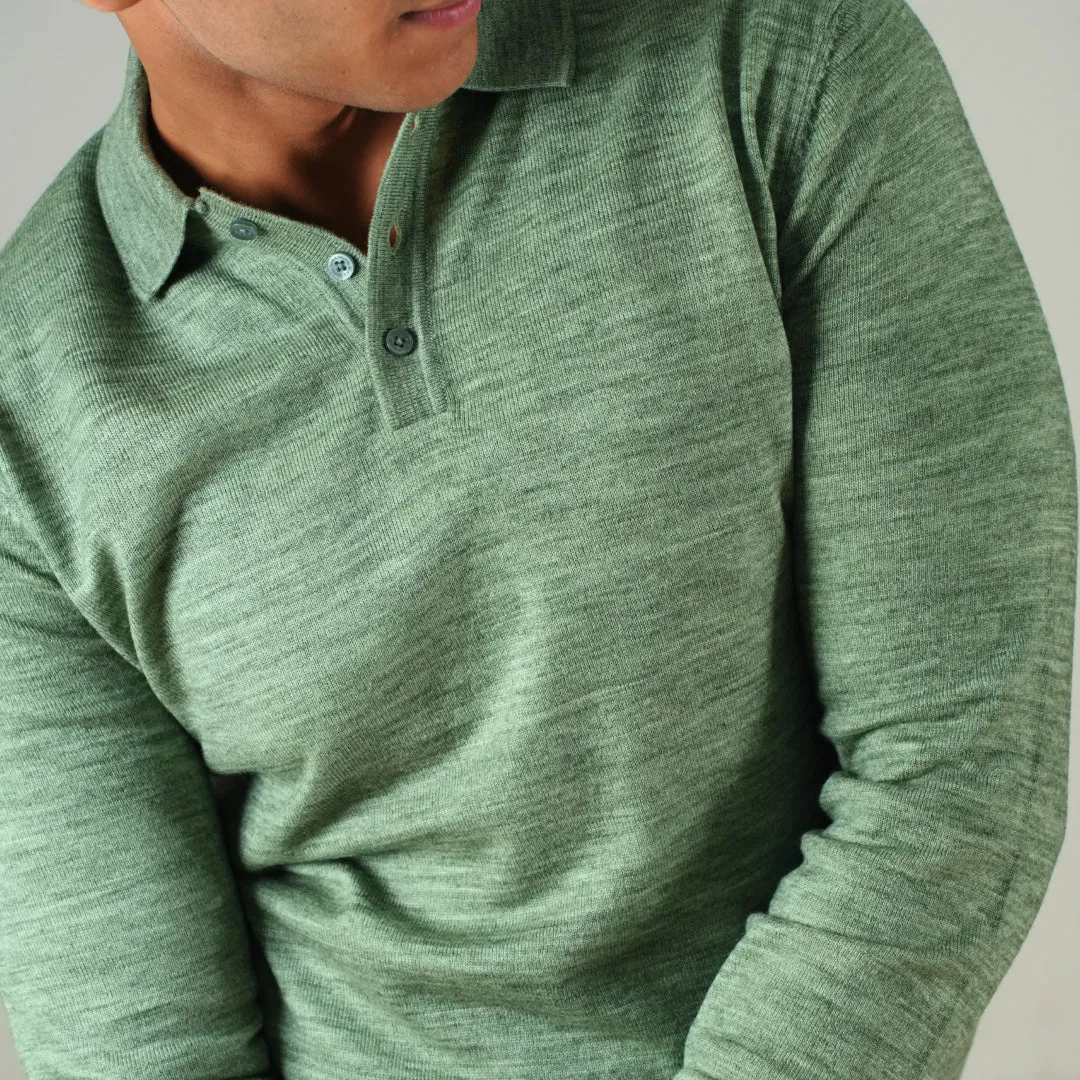 Winter Polo Sweater-Full Sleeves - Green