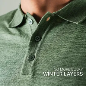 Winter Polo Sweater-Full Sleeves - Green