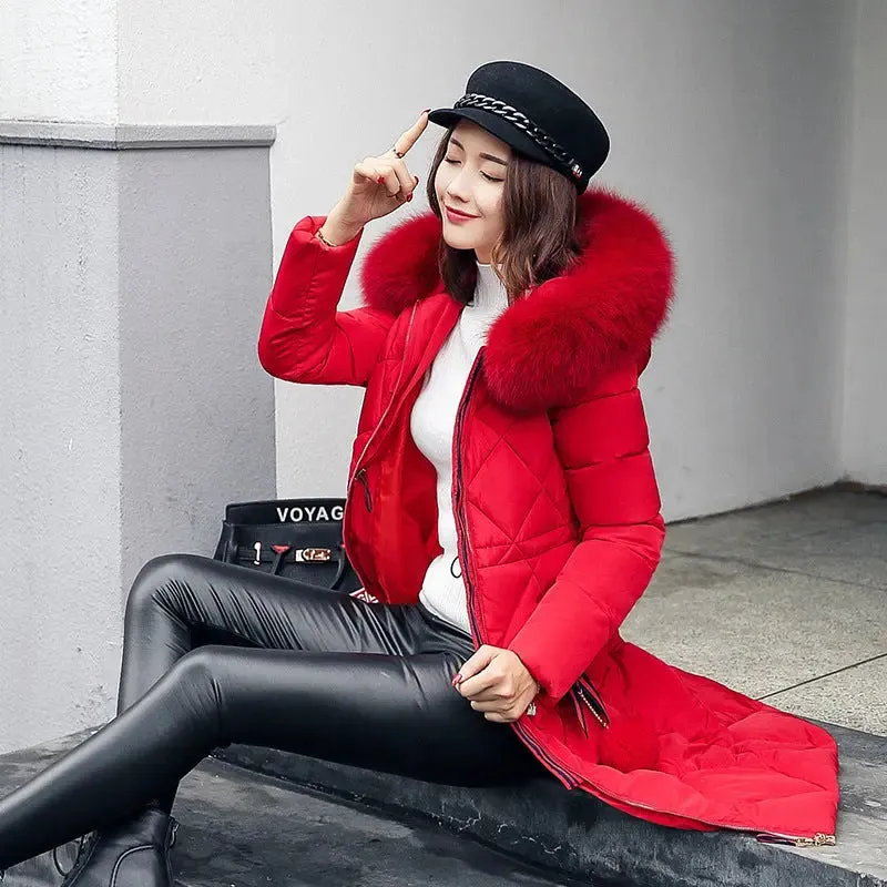 Winter Women's Clothing Korean Style Cotton-padded Over knee Lengthened Jacket