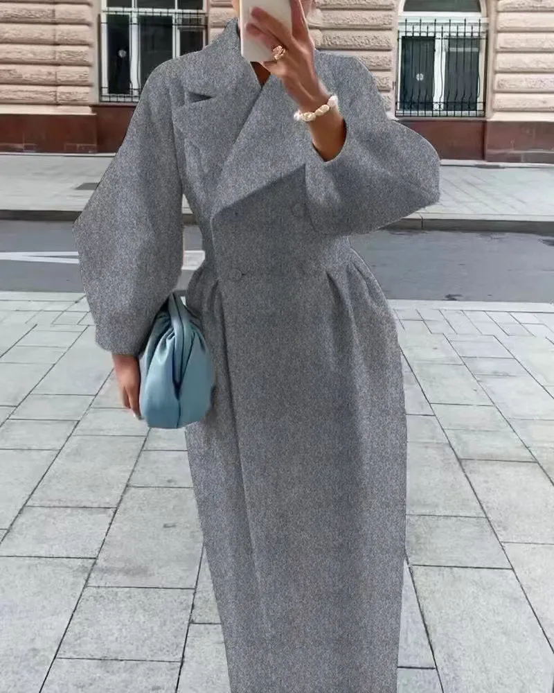 Wjczt 2024 fall fashion trends Autumn and Winter New Retro Palace Style Lantern Sleeve Large Lapel Woolen Coat Long Coat