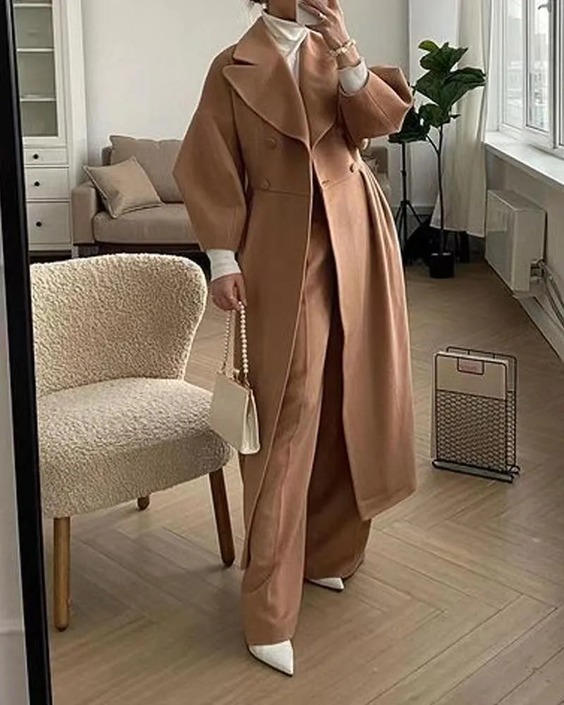 Wjczt 2024 fall fashion trends Autumn and Winter New Retro Palace Style Lantern Sleeve Large Lapel Woolen Coat Long Coat