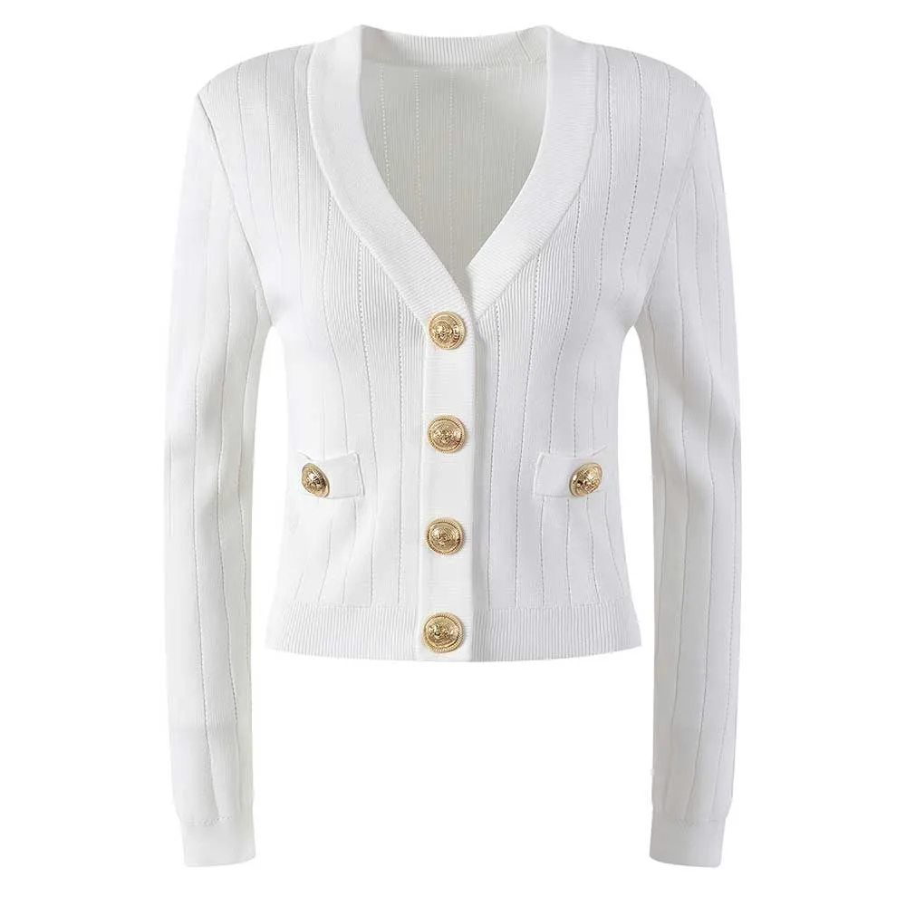 Women Knit Cardigan V-Neckline Cropped Top Long Sleeve Knitted Slim Coat