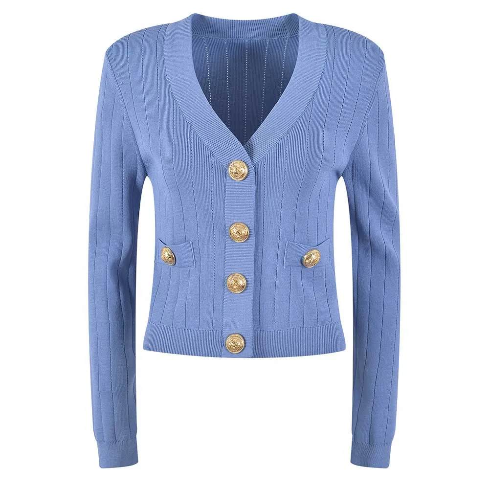 Women Knit Cardigan V-Neckline Cropped Top Long Sleeve Knitted Slim Coat