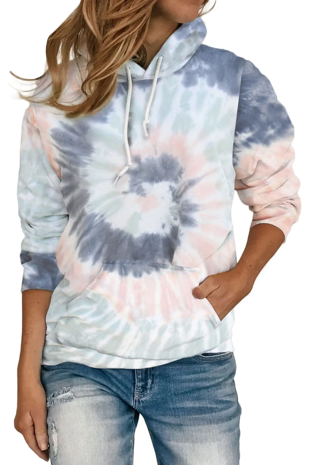 Womens Casual Long Sleeve Hoodies Tie Dye Pattern Hoodie Pullover