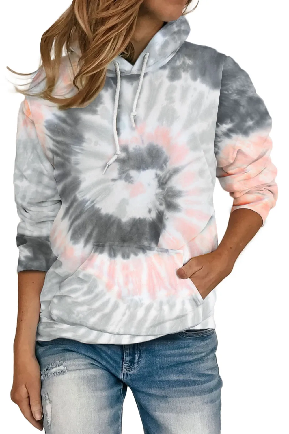 Womens Casual Long Sleeve Hoodies Tie Dye Pattern Hoodie Pullover