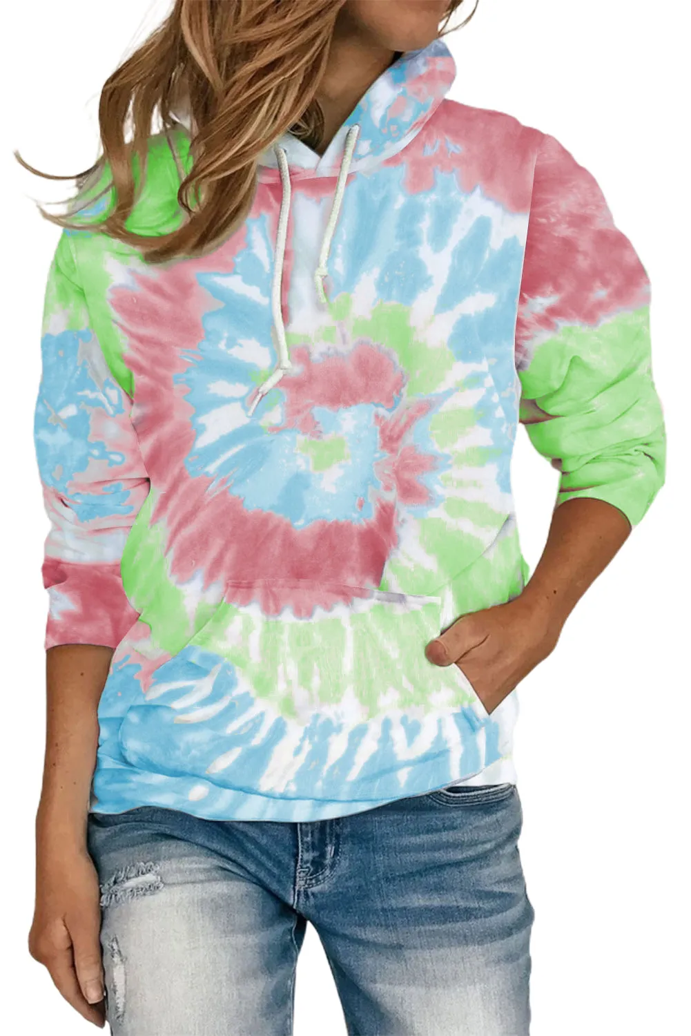 Womens Casual Long Sleeve Hoodies Tie Dye Pattern Hoodie Pullover